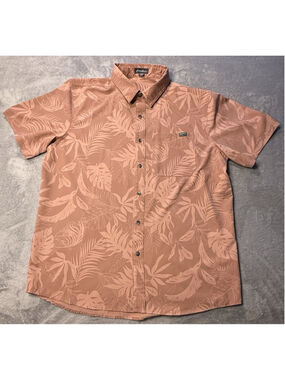 Eddie Bauer Hawaiian Button Shirt Size Floral Aloha Palm Leaf Tropical Beach LRG